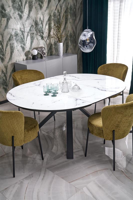 Rozkladací stôl VERTIGO 130-180 cm, doska - biely mramor, nohy - čierne