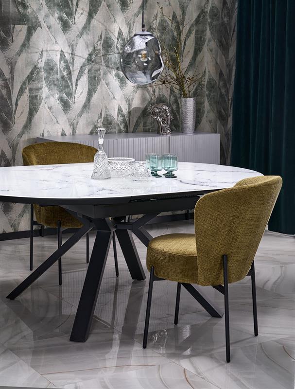 Rozkladací stôl VERTIGO 130-180 cm, doska - biely mramor, nohy - čierne