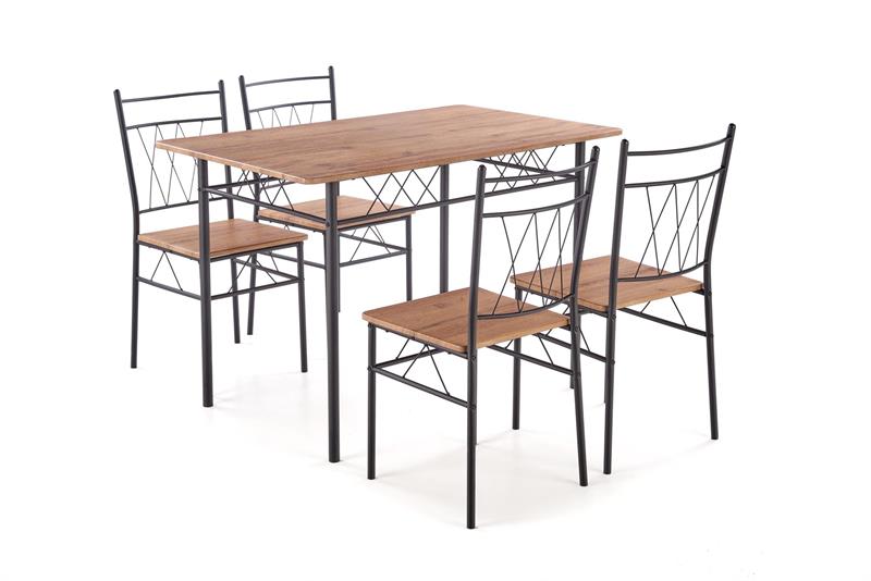 FAUST 3 jedálenský set (stôl + 4 stoličky), dub prírodný/čierna