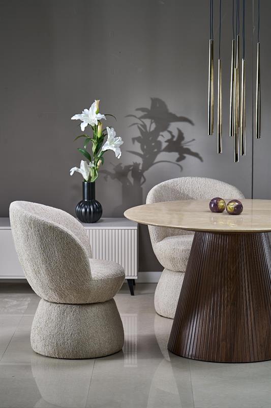 PIREUS jedálenský okrúhly stôl, travertín/orech