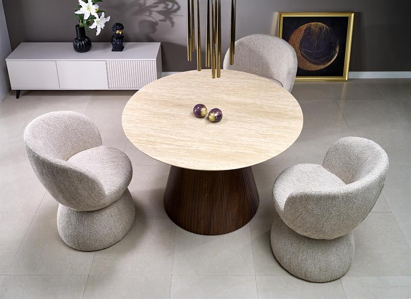 PIREUS jedálenský okrúhly stôl, travertín/orech