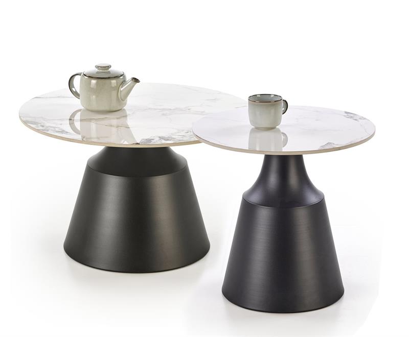 MAGNETA sada 2 konferenčných stolíkov, biely mramor/čierna