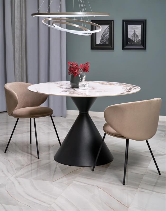 GARET okrúhly jedálenský stôl, biely mramor/čierna