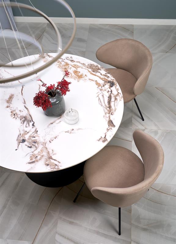 GARET okrúhly jedálenský stôl, biely mramor/čierna