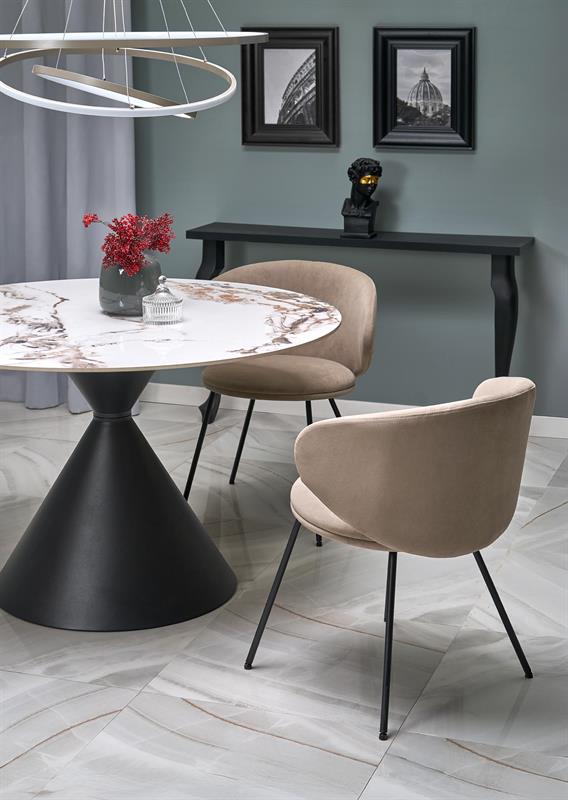 GARET okrúhly jedálenský stôl, biely mramor/čierna