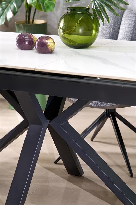 PLATAN rozkladací jedálenský stôl, biely mramor/čierna