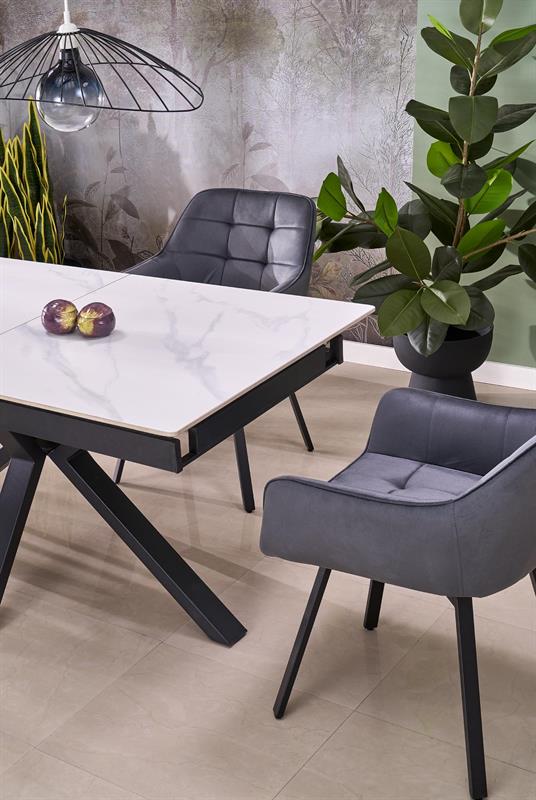 PLATAN rozkladací jedálenský stôl, biely mramor/čierna