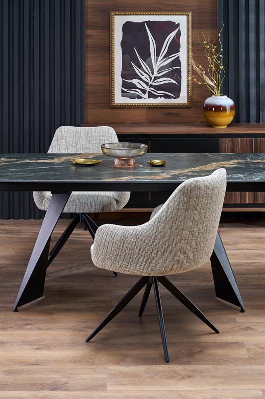 ARMANI rozkladací jedálenský stôl, doska - čierny mramor, noha - čierna