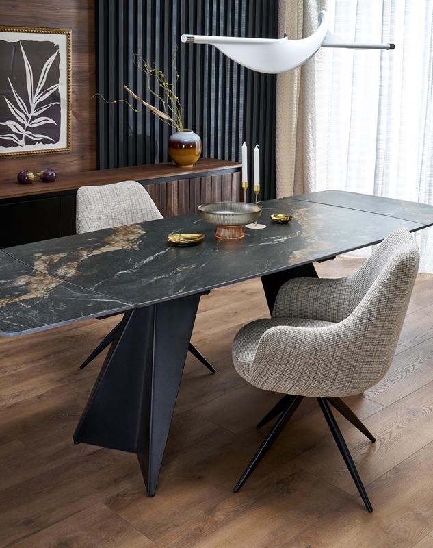ARMANI rozkladací jedálenský stôl, doska - čierny mramor, noha - čierna