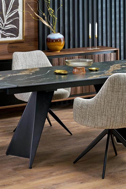 ARMANI rozkladací jedálenský stôl, doska - čierny mramor, noha - čierna