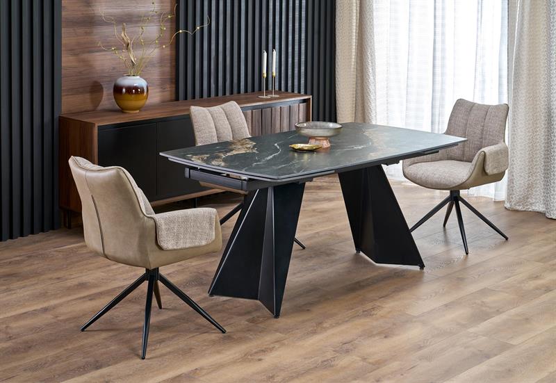 ARMANI rozkladací jedálenský stôl, doska - čierny mramor, noha - čierna