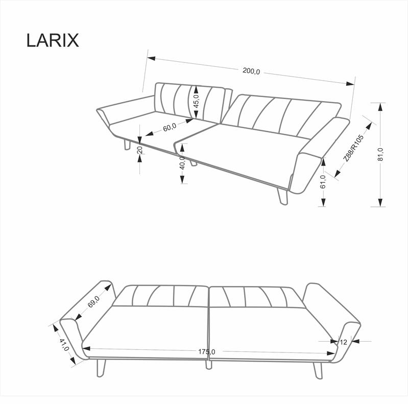LARIX pohovka, látka sivá/nohy kov čierne