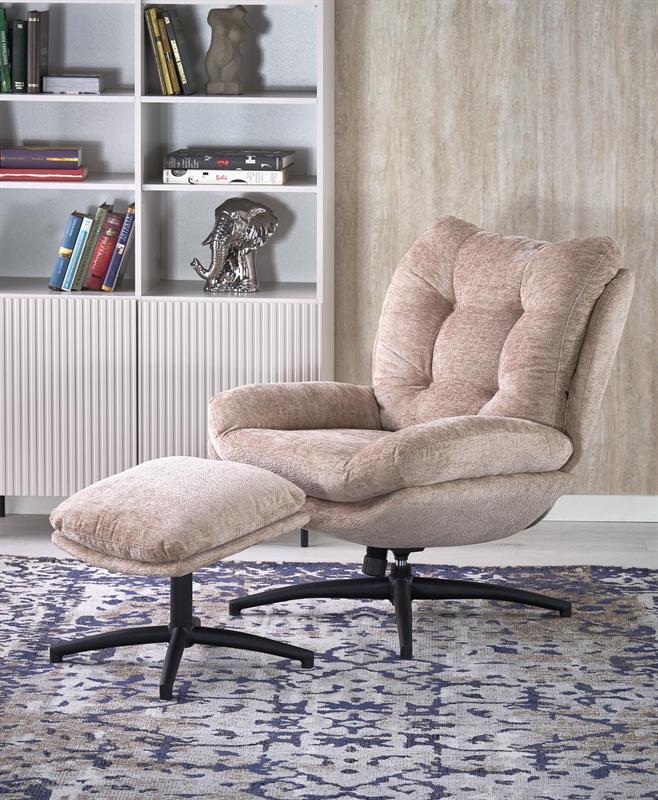 PESTO relaxačné kreslo s taburetom a funkciou hojdania, béžové