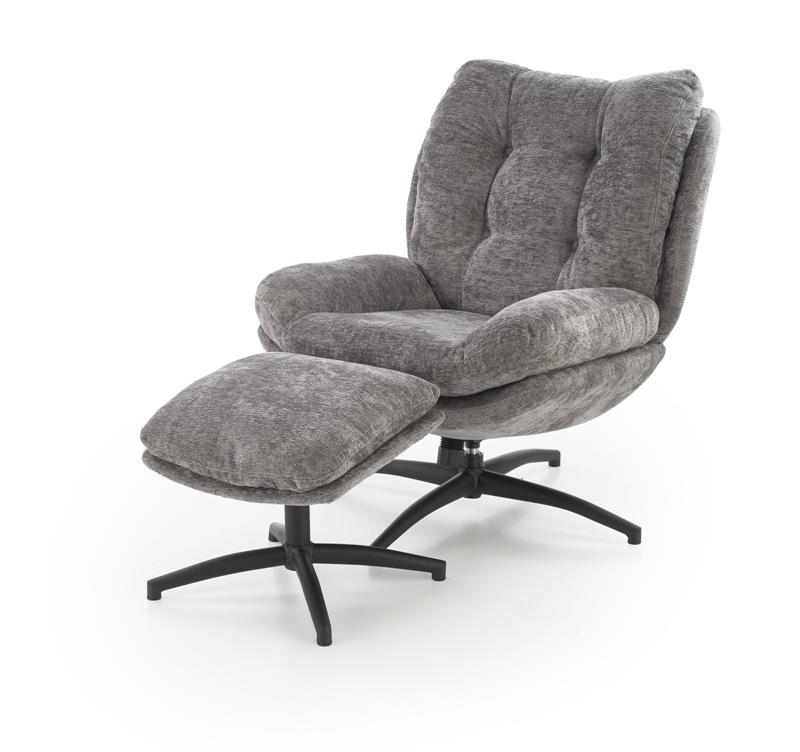 PESTO relaxačné kreslo s taburetom a funkciou hojdania, sivé