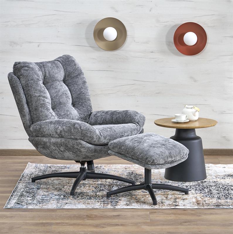 PESTO relaxačné kreslo s taburetom a funkciou hojdania, sivé