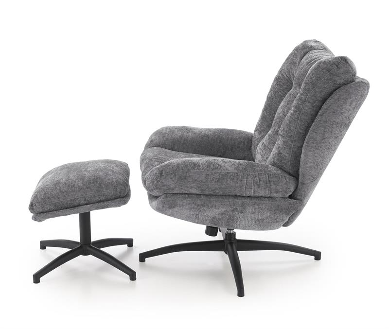 PESTO relaxačné kreslo s taburetom a funkciou hojdania, sivé