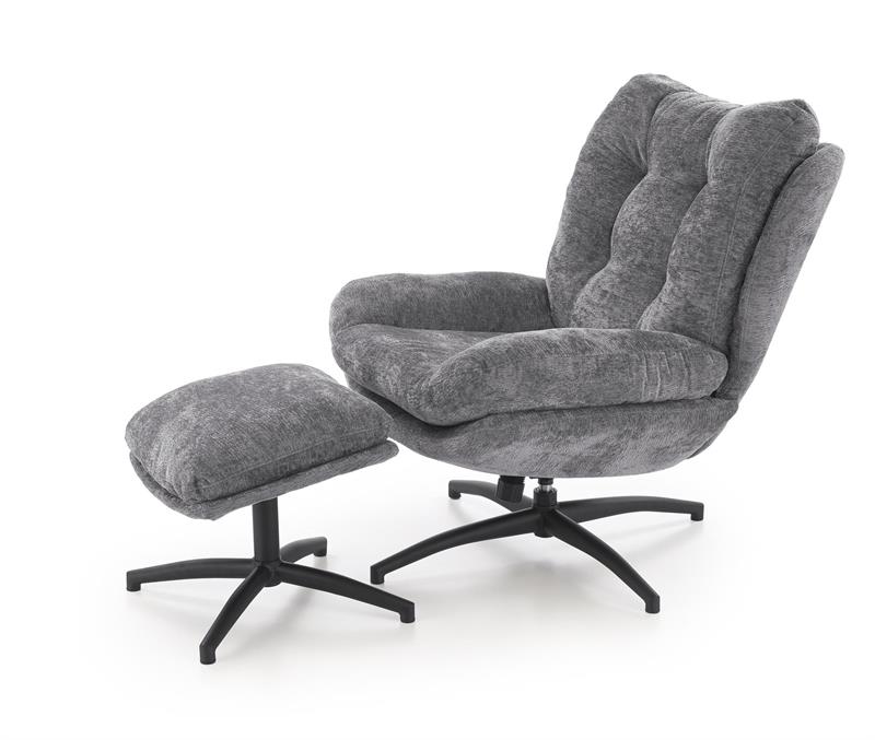PESTO relaxačné kreslo s taburetom a funkciou hojdania, sivé