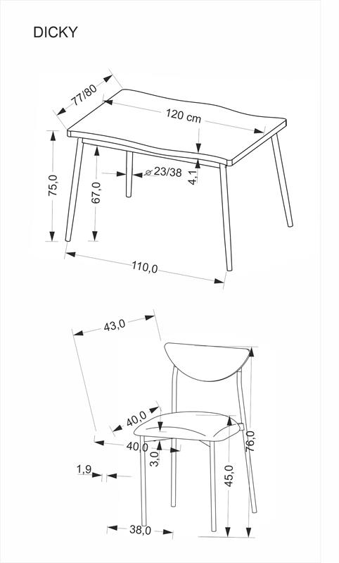 DICKY jedálenský set (stôl + 4 stoličky), prírodná/čierna/sivá
