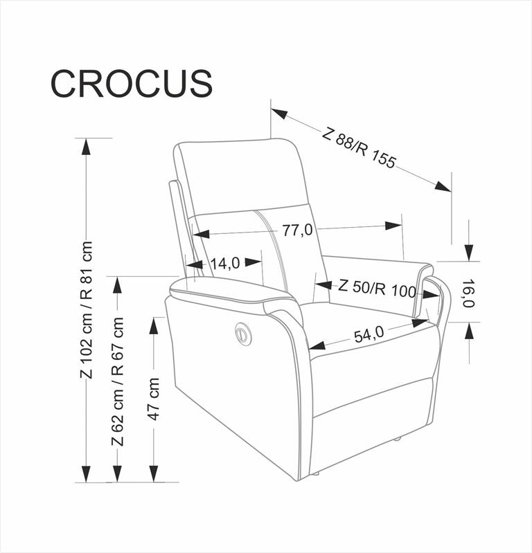 CROCUS elektrické relaxačné kreslo, sivé