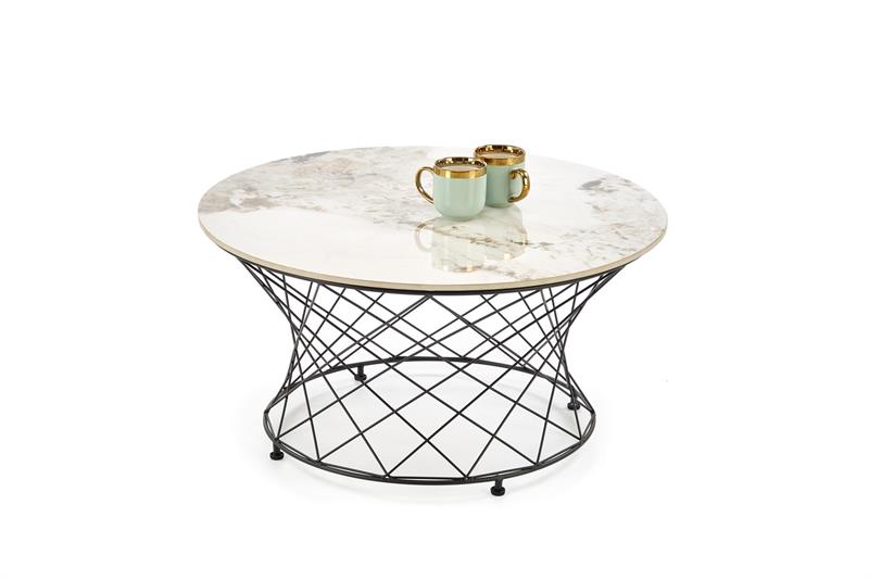 ALESSIA konferenčný stolík, béžový mramor / čierny