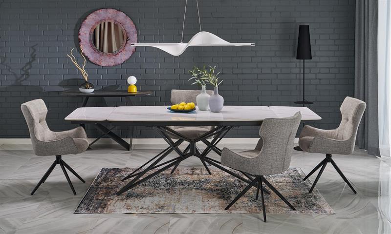 ALFREDO rozkladací jedálenský stôl, biely mramor / čierny