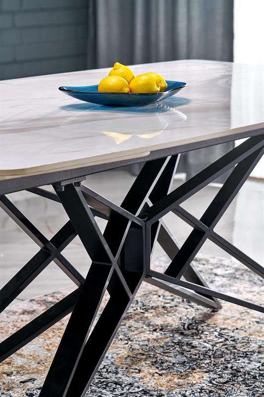 ALFREDO rozkladací jedálenský stôl, biely mramor / čierny