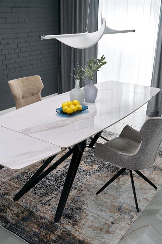 ALFREDO rozkladací jedálenský stôl, biely mramor / čierny