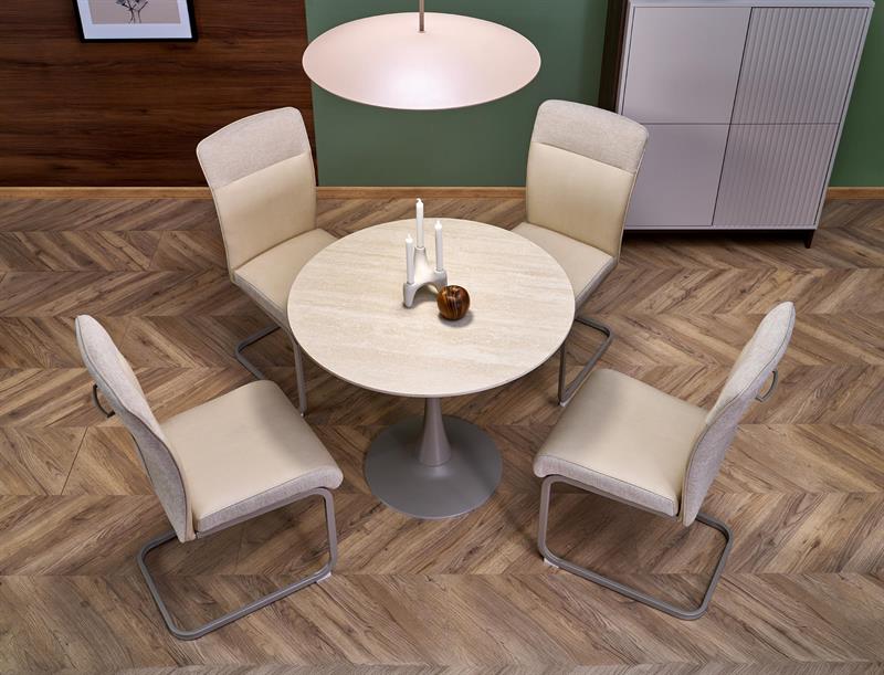 TOLIO jedálenský okrúhly stôl, travertín/kašmír