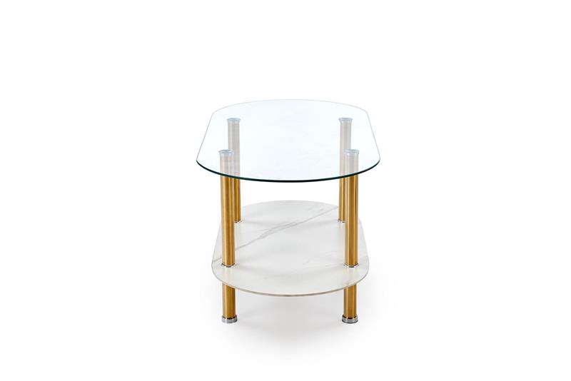 DUCAT konferenčný stolík, biely mramor/priehľadná/zlatá