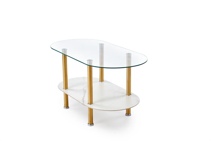 DUCAT konferenčný stolík, biely mramor/priehľadná/zlatá