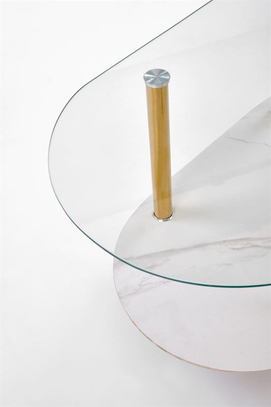 DUCAT konferenčný stolík, biely mramor/priehľadná/zlatá