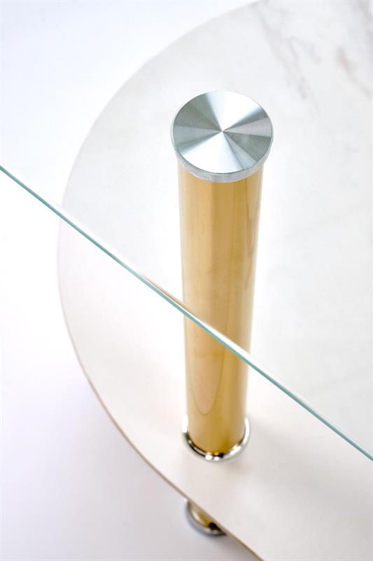 DUCAT konferenčný stolík, biely mramor/priehľadná/zlatá