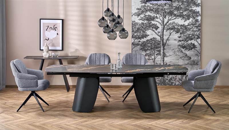 FORUM rozkladací jedálenský stôl, čierny mramor/čierna