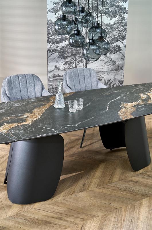 FORUM rozkladací jedálenský stôl, čierny mramor/čierna