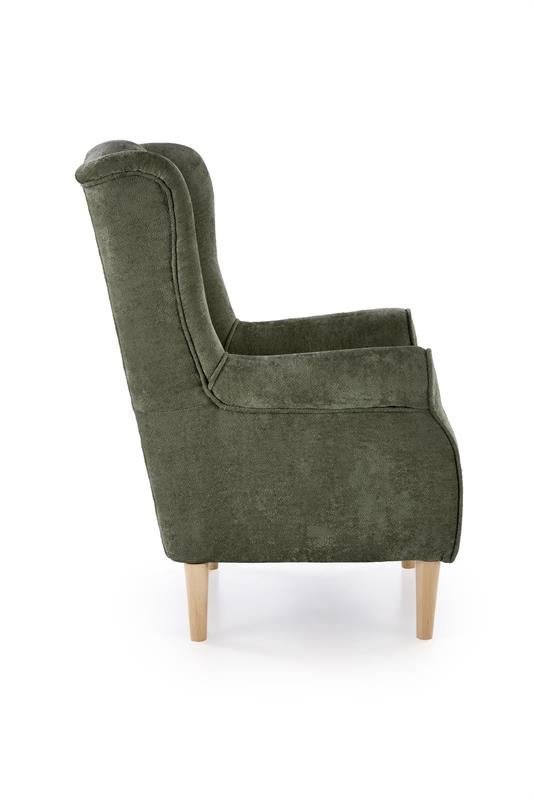 HERMES oddychové kreslo, látka MARKOS olivová/ nohy drevo