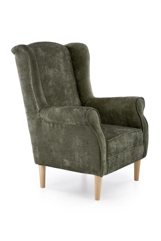 HERMES oddychové kreslo, látka MARKOS olivová/ nohy drevo