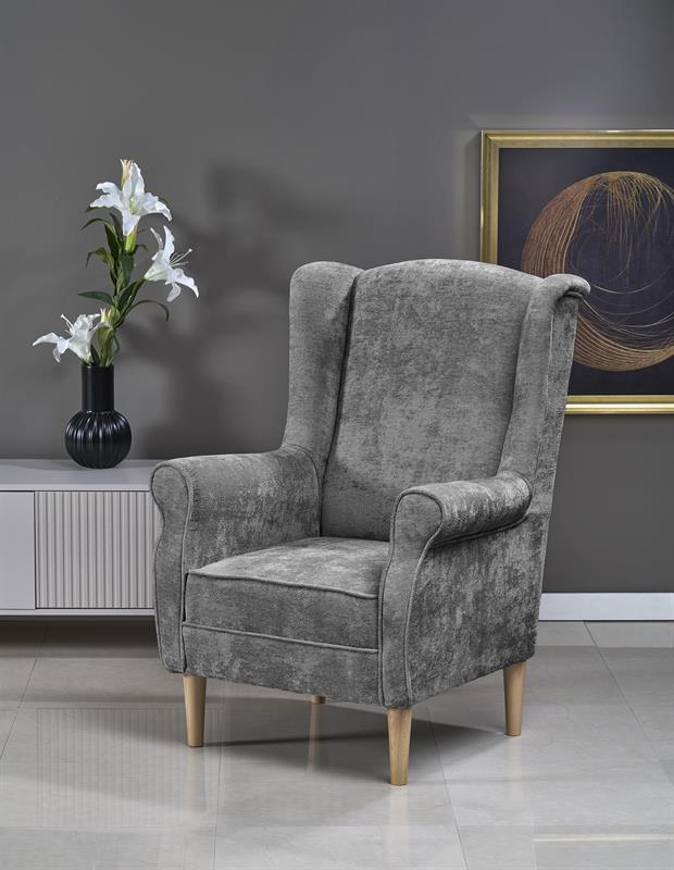 HERMES oddychové kreslo, látka MARKOS sivá/ nohy drevo