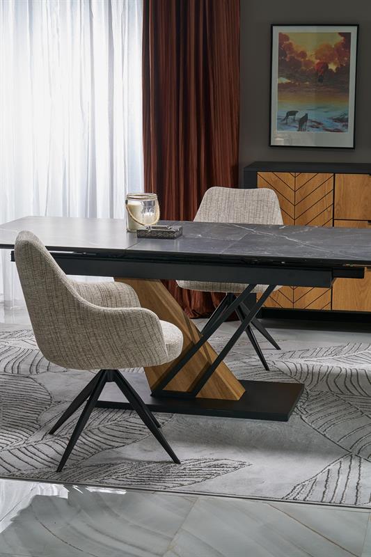 VOLANT 160 rozkladací jedálenský stôl, čierny mramor/dub zlatý/čierna