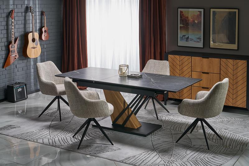 VOLANT 140 rozkladací jedálenský stôl, čierny mramor/dub zlatý/čierna