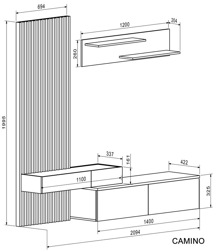 CAMINO obývačková zostava, dub artisan - čierna