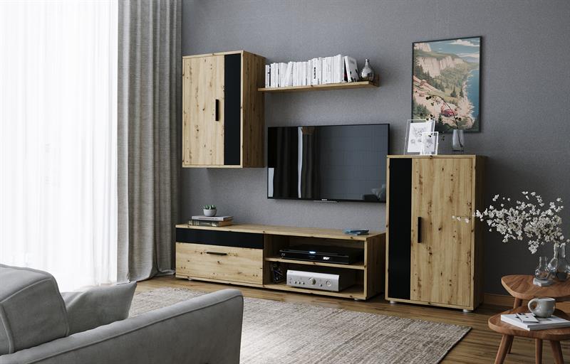 BENSON obývačková zostava, dub artisan - čierna