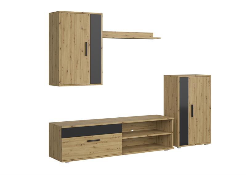 BENSON obývačková zostava, dub artisan - čierna