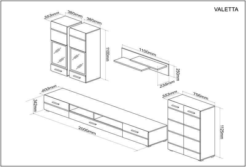 VALETTA obývacia stena, kašmír
